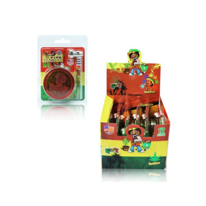 Set mini pipa sticla si grinder plastic Honeypuff