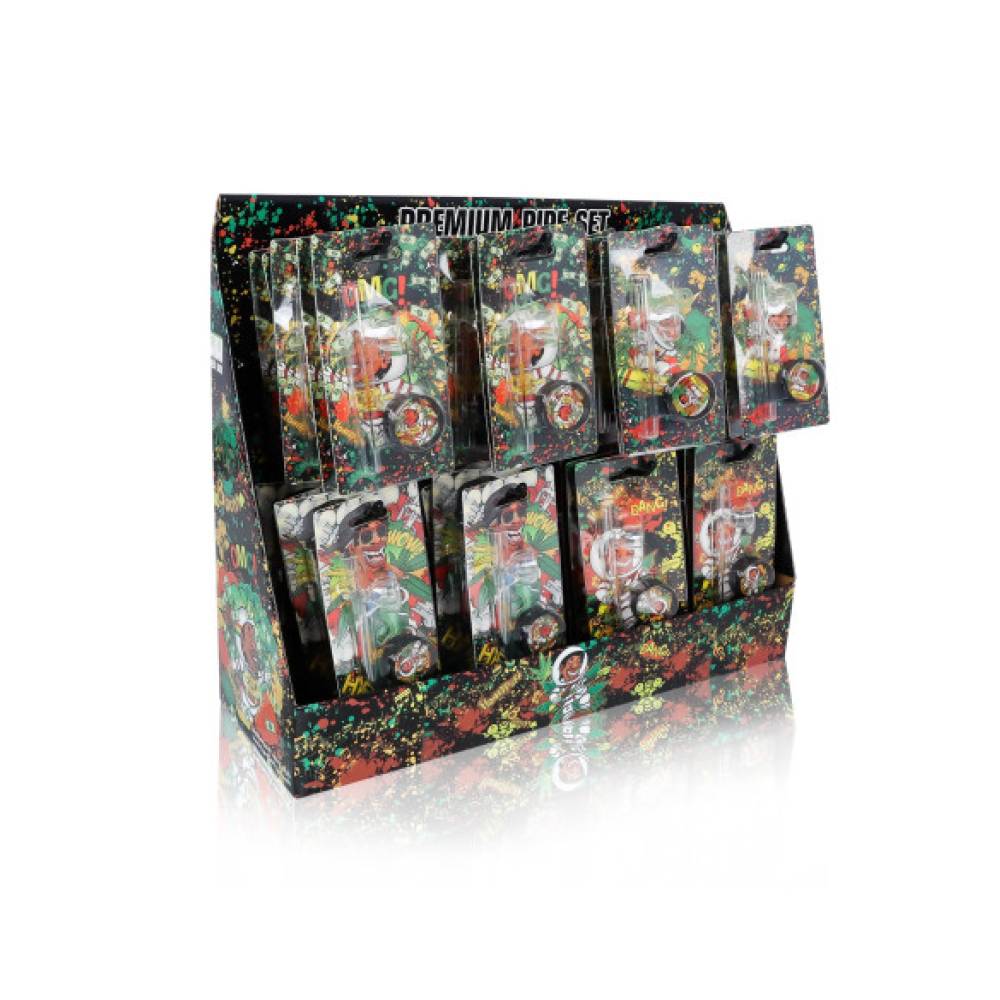 Set mini pipa sticla si grinder plastic Tiny Honeypuff