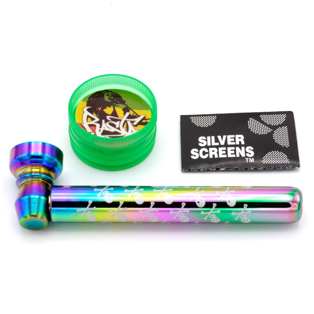 Set mini pipa sticla si grinder plastic Tiny / Toro