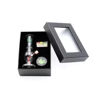 Set (bong sticla 12cm+site+grinder) Round Happy Leaf / Toro