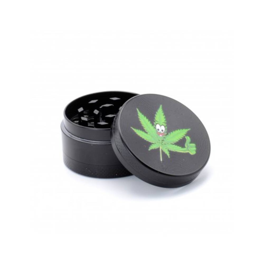 Set (bong sticla 12cm+site+grinder) Round Happy Leaf / Toro