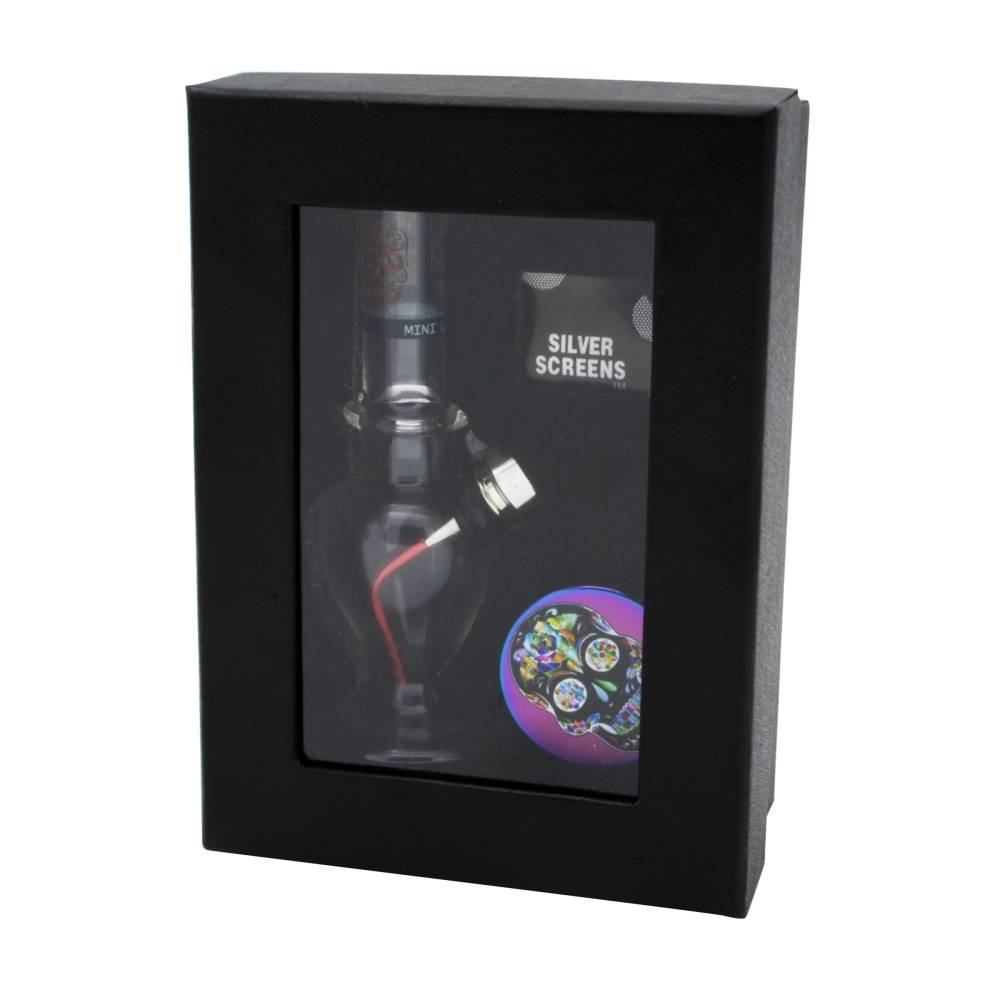 Set (bong sticla 12cm+site+grinder) Calavera / Toro