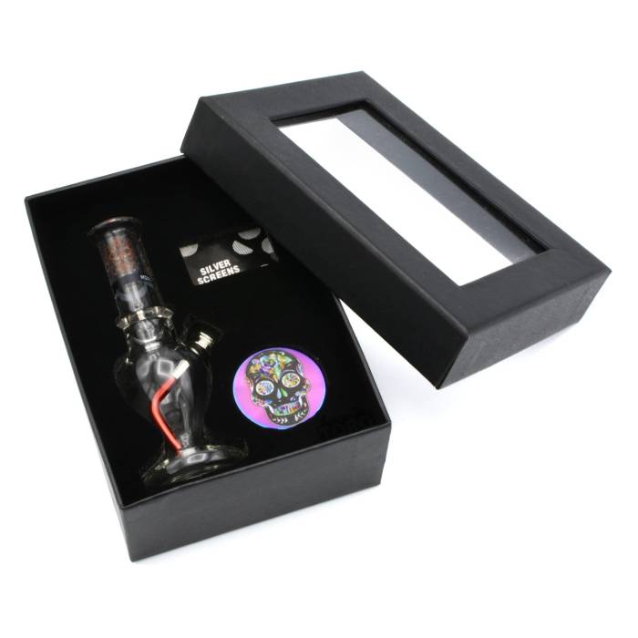 Set (bong sticla 12cm+site+grinder) Calavera / Toro